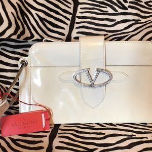 Valentino white patent leather clutch with Swarovski jewels